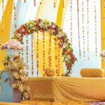 Bright and colorful Haldi ceremony decor by Gaur Wedding Decor, featuring traditional elements and festive designs.