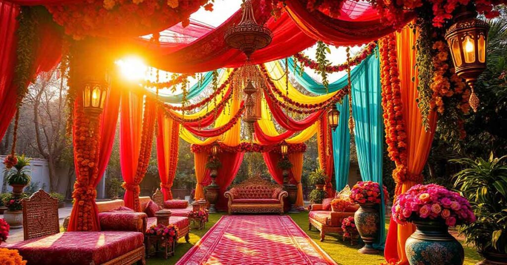Carnival Mehndi Decor in Delhi | Vibrant Wedding Styling by Gaur Wedding Decor